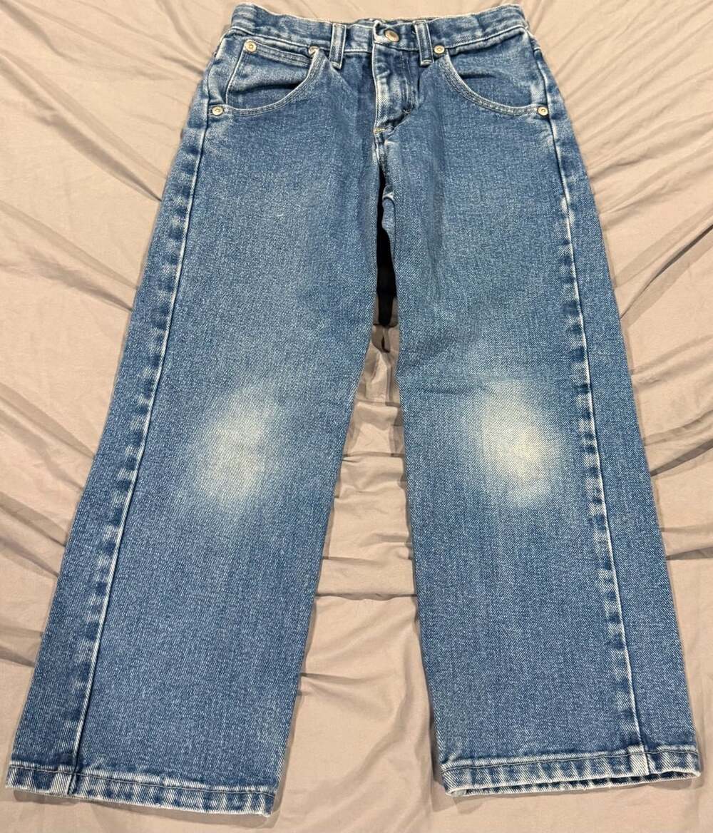 Wrangler Boys Blue Denim Jeans Size 8 Regular Adjustable Snap Front